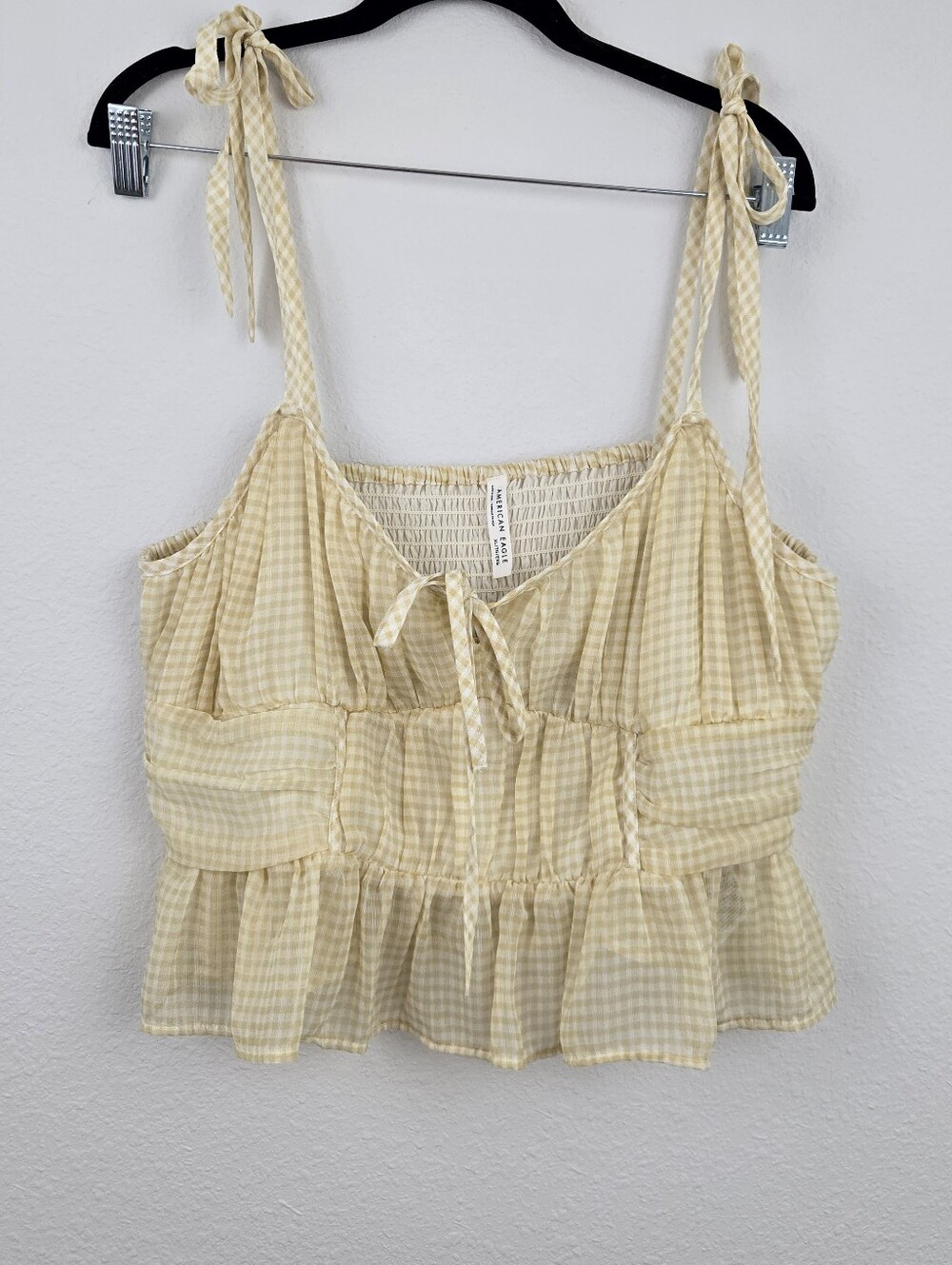 White And Yellow Gingham American Eagle Outfitters Corset Peplum Crop Top